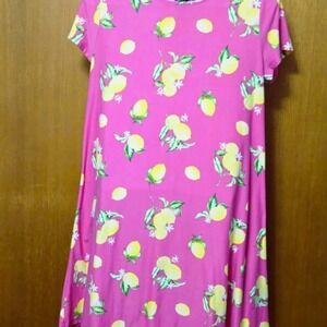 Allison Brittney Women's Pink Lemon Print Short Sleeve A-Line Dress Size Medium
